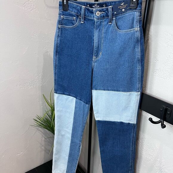 NWT HOLLISTER ULTRA HIGH-RISE PATCHWORK MOM JEANS size 0 W24 L27 - Picture 10 of 16